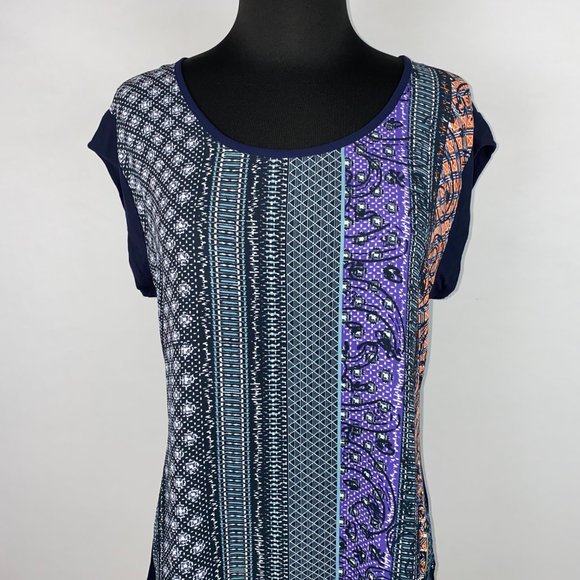 Charming Charlie M Multicolor Abstract Patterned Front Blouse Boho Casual - Picture 2 of 10